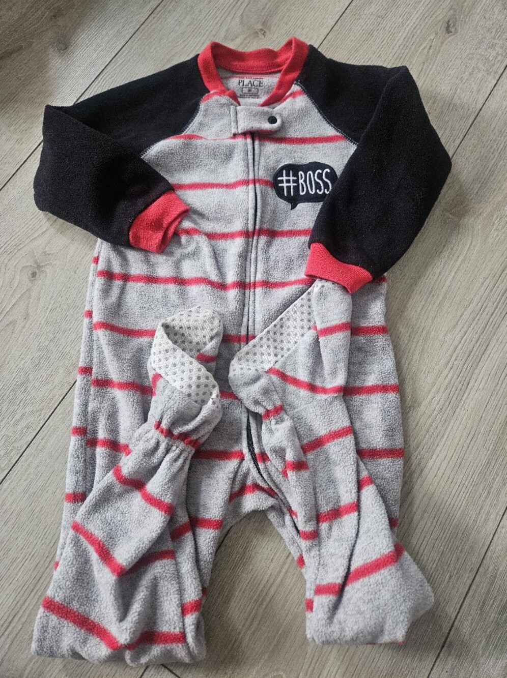 The Children's Place Fleece Footed Pajamas Sleeper Boss Striped Boy 3T 🔴